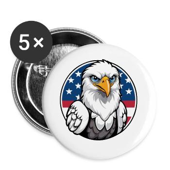 USA und USA Adler - Buttons groß 56 mm (5er Pack) - Weiß - Vorne