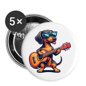 Dackel Gitarrist Musikalischer Hund Gitarrenspiel - Buttons groß 56 mm (5er Pack) - Weiß - Vorne