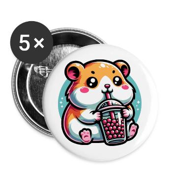 Bubble Tea Hamster Boba Tea Kawaii Geschenk - Buttons groß 56 mm (5er Pack) - Weiß - Vorne