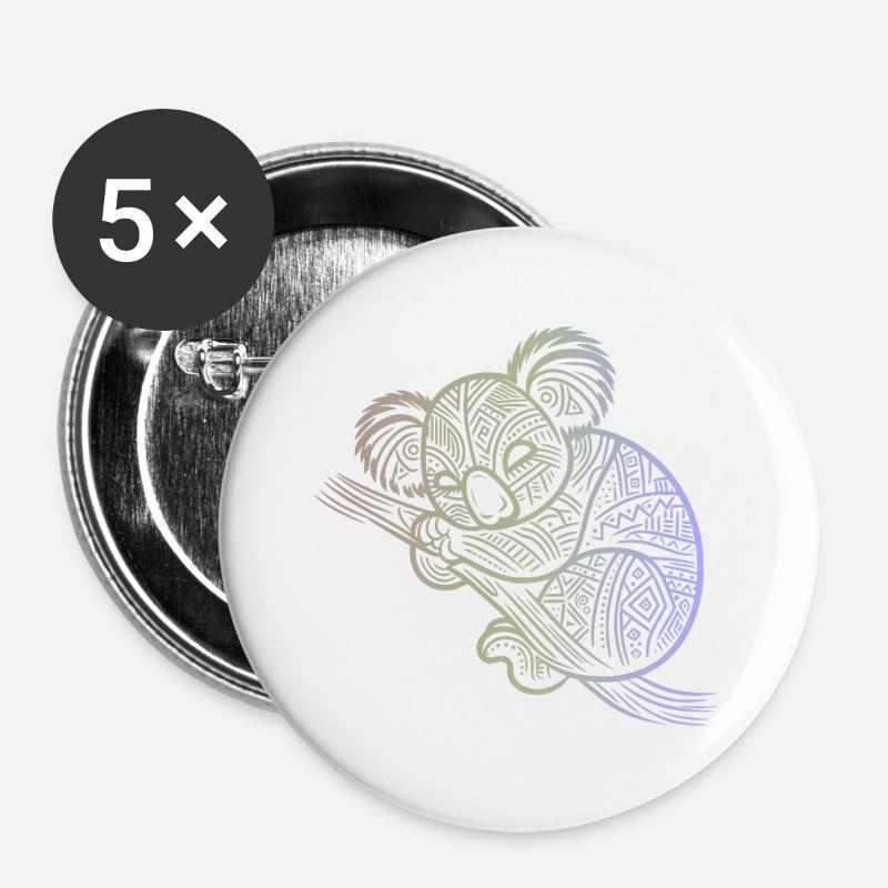 Koala in Aborigine-Mustern, Stammesmuster - Buttons groß 56 mm (5er Pack) - Weiß