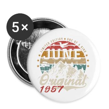 Juni 1957 Geburtstag Juni 1957 Geschenk Juni 1957 - Buttons groß 56 mm (5er Pack) - Weiß - Vorne