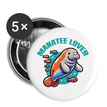 Manatee with lots of colorful fish - Buttons large 2.2''/56 mm (5-pack) - white - Front