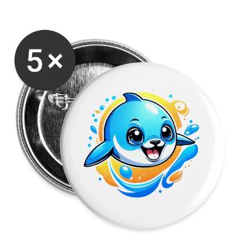 Grand dauphin phoque Mer des dauphins - Lot de 5 grands badges (56 mm) - blanc - Devant