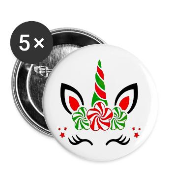 Einhorn süße Regenbogen lustige Einhörner magische Fantasie - Buttons groß 56 mm (5er Pack) - Weiß - Vorne