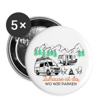Zuahuse ist da, wo Wir Parken - Buttons groß 56 mm (5er Pack) - Weiß - Vorne