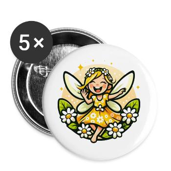 Sweet Fairy Daisy Flower Girl Smile - Buttons large 2.2''/56 mm (5-pack) - white - Front