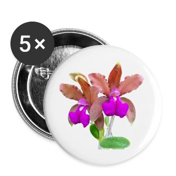 Orchidées Orchidées Hybrides Bronze Blossom Cattleya - Lot de 5 grands badges (56 mm) - blanc - Devant