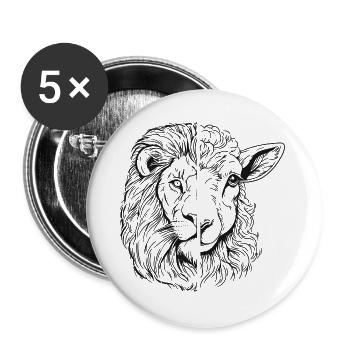 Löwe und Lamm - Buttons groß 56 mm (5er Pack) - Weiß - Vorne