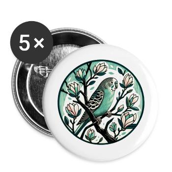 Perruche - Lot de 5 grands badges (56 mm) - blanc - Devant