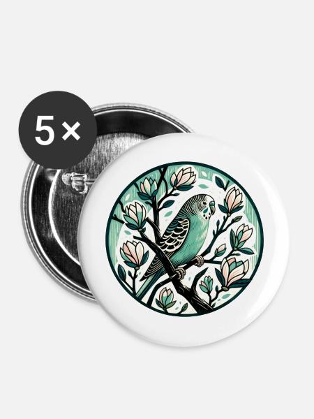 Sittich - Buttons groß 56 mm (5er Pack) - Weiß