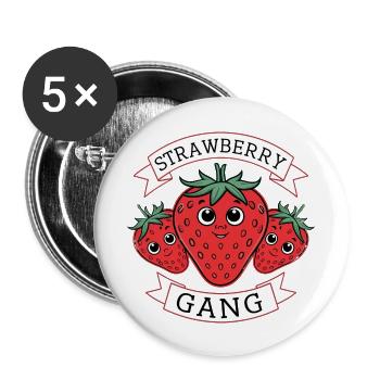 Strawberry Gang - Équipe de cueilleurs de fraises - Lot de 5 grands badges (56 mm) - blanc - Devant