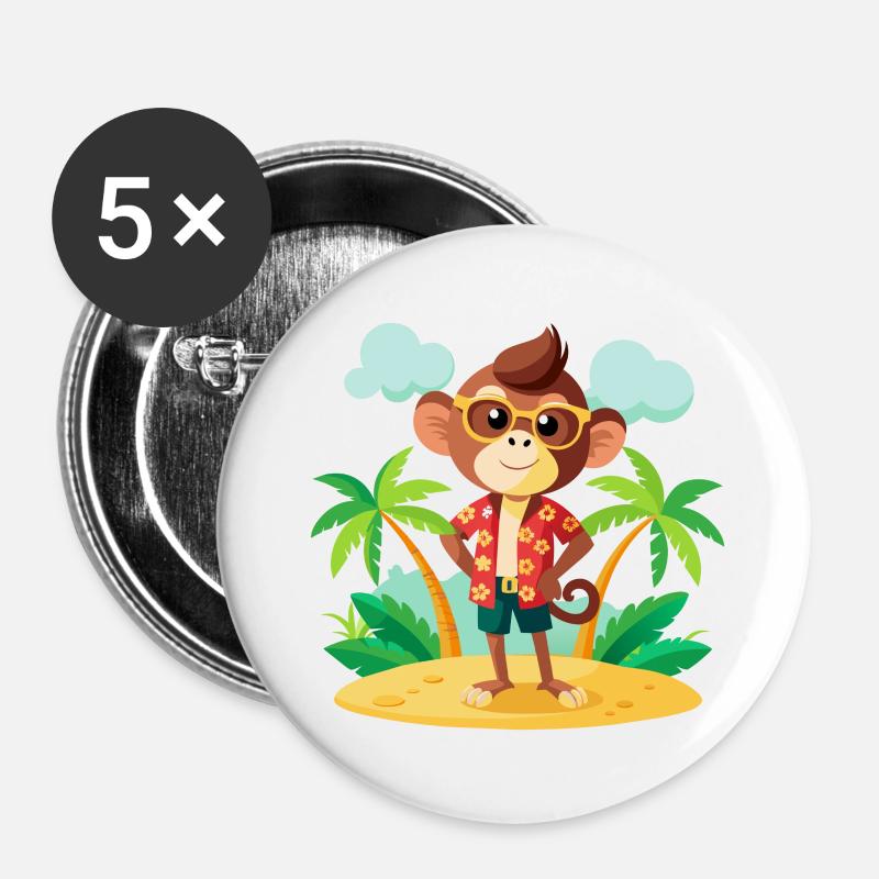Jungle Junior: Playful Monkey Adventure - Buttons large 2.2''/56 mm (5-pack) - white