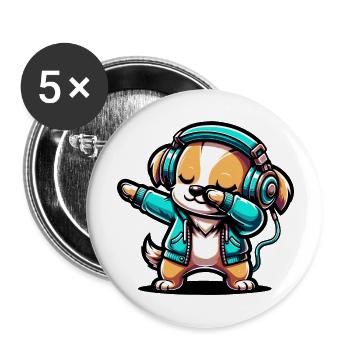 Dabbing Hund - Buttons groß 56 mm (5er Pack) - Weiß - Vorne
