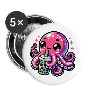 Bubble Tea Poulpe Boba Tea Kawaii Cadeau - Lot de 5 grands badges (56 mm) - blanc - Devant