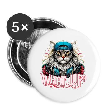 Maine Coon Cat Cool What's Up Gangster Gift - Buttons large 2.2''/56 mm (5-pack) - white - Front