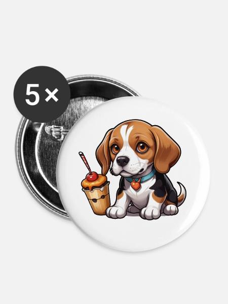 Beagle Cake Joy - Buttons groß 56 mm (5er Pack) - Weiß