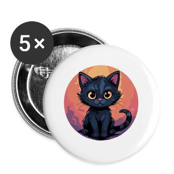 Mondscheinkätzchen im Sonnenkreis - Buttons groß 56 mm (5er Pack) - Weiß - Vorne
