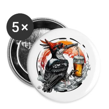 Schluckspecht - Un pic dans la forêt boit de la bière - Lot de 5 grands badges (56 mm) - blanc - Devant
