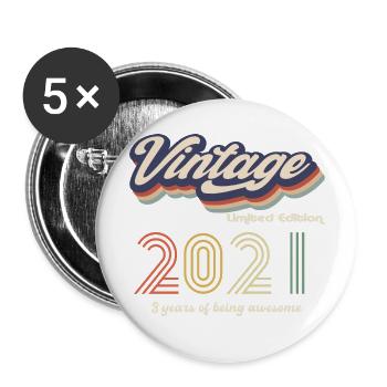 Vintage 2021 Vintage Retro Cadeau d’anniversaire - Lot de 5 grands badges (56 mm) - blanc - Devant