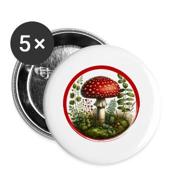 Detailreicher roter Fliegenpilz auf Waldboden - Buttons groß 56 mm (5er Pack) - Weiß - Vorne