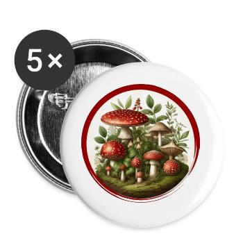 Detailed red toadstools on forest floor - Buttons large 2.2''/56 mm (5-pack) - white - Front