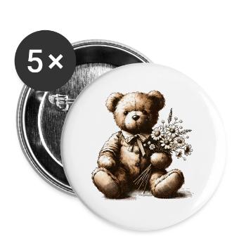 Teddy vintage avec des fleurs : une touche de nostalgie - Lot de 5 grands badges (56 mm) - blanc - Devant