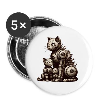 Charming vintage illustration of a cat family - Buttons large 2.2''/56 mm (5-pack) - white - Front