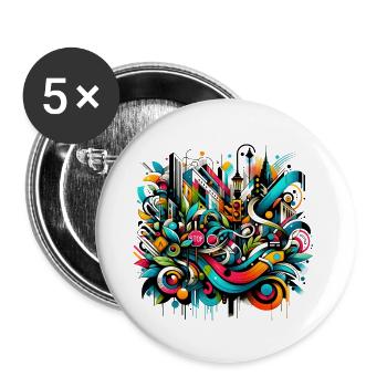 dynamische Graffiti-Illustration Urban Art - Buttons groß 56 mm (5er Pack) - Weiß - Vorne