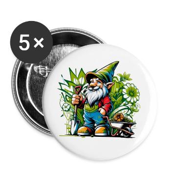 Colorful, vibrant garden gnome surrounded by flowers - Buttons large 2.2''/56 mm (5-pack) - white - Front