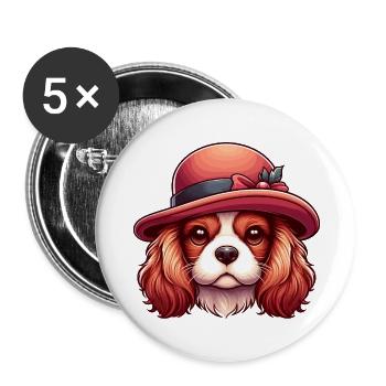 Cavalier King Charles Cute Red Hat Dog - Buttons large 2.2''/56 mm (5-pack) - white - Front