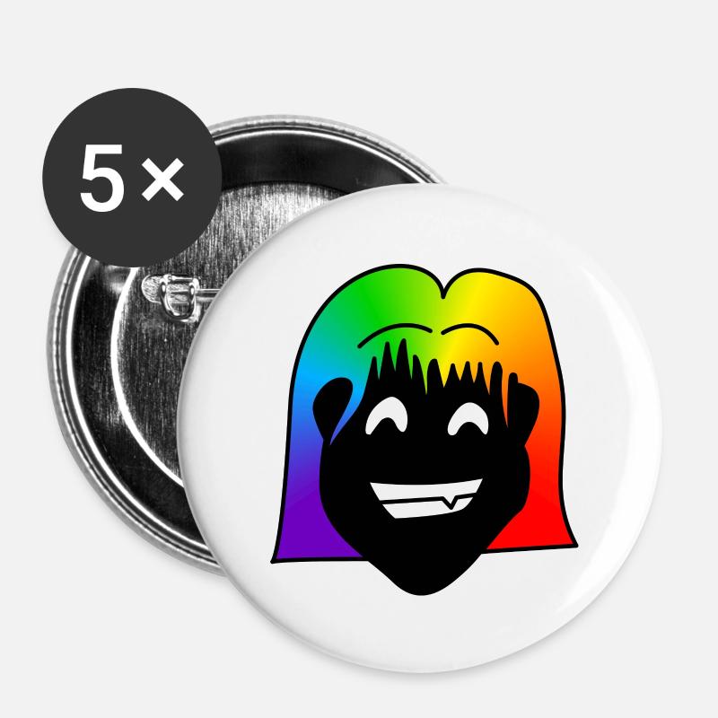 Großer Grinser : Sticky Queer Pride - Buttons groß 56 mm (5er Pack) - Weiß
