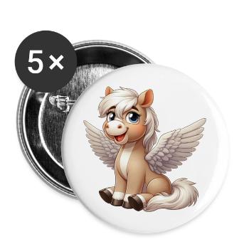 Dessin animé d’ange de cheval mignon avec des ailes - Lot de 5 grands badges (56 mm) - blanc - Devant
