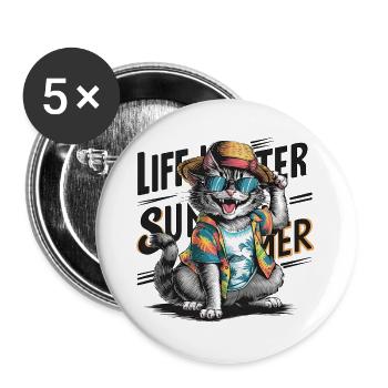 Chat mignon avec tenue d’été et lunettes de soleil - Lot de 5 grands badges (56 mm) - blanc - Devant