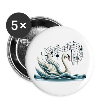 Eleganter Schwan mit Musiknoten Kunstdesign - Buttons groß 56 mm (5er Pack) - Weiß - Vorne