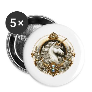 majestätisches Einhorn kunstvoll verziert - Buttons groß 56 mm (5er Pack) - Weiß - Vorne