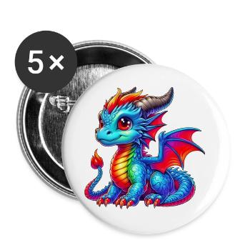Drache - Buttons groß 56 mm (5er Pack) - Weiß - Vorne