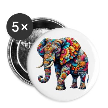Elefant - Buttons groß 56 mm (5er Pack) - Weiß - Vorne