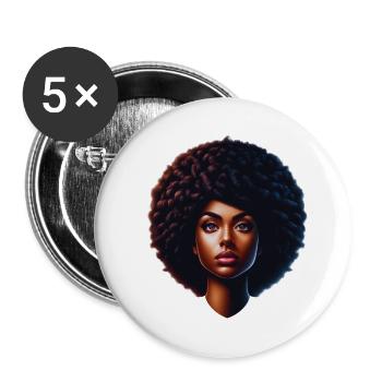 afro femme - Lot de 5 grands badges (56 mm) - blanc - Devant