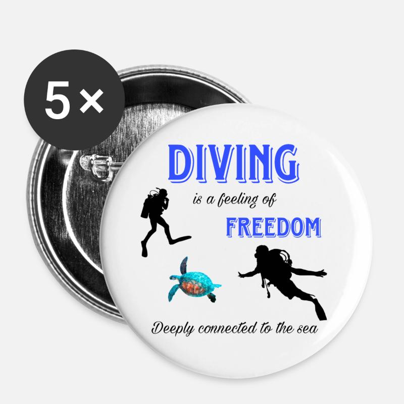 Diving Freedom Turtle - Buttons large 2.2''/56 mm (5-pack) - white