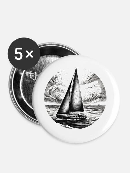 Segeltraum Noir - Buttons groß 56 mm (5er Pack) - Weiß
