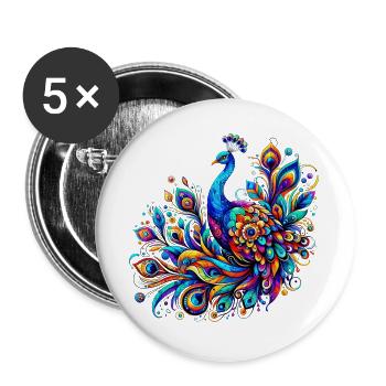 Peacock - Buttons large 2.2''/56 mm (5-pack) - white - Front