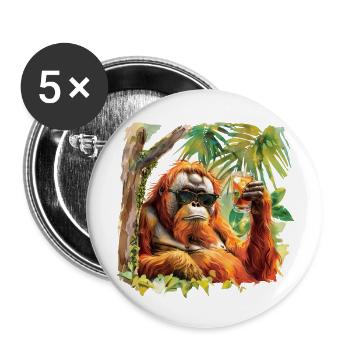 cooler Orang-Utan - Buttons groß 56 mm (5er Pack) - Weiß - Vorne
