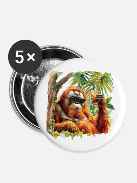 cooler Orang-Utan - Buttons groß 56 mm (5er Pack) - Weiß