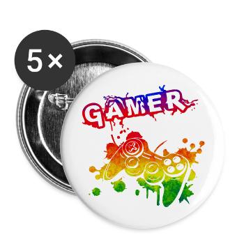 Gamer Game Play Online Computer Gaming Arcade Neon - Buttons groß 56 mm (5er Pack) - Weiß - Vorne