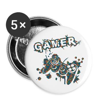 Gamer Game Play Online Computer Gaming Arcade Neon - Buttons large 2.2''/56 mm (5-pack) - white - Front