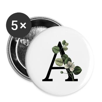 lettre a botanique vert - Lot de 5 grands badges (56 mm) - blanc - Devant