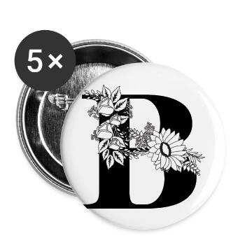Buchstabe b Blumen schwarz und weiß - Buttons groß 56 mm (5er Pack) - Weiß - Vorne