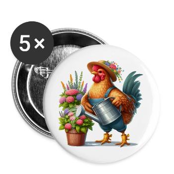 Le poulet comme jardinier - Lot de 5 grands badges (56 mm) - blanc - Devant