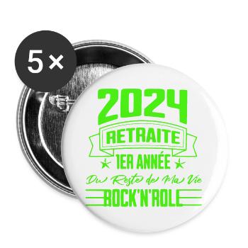 "2024 Rock 'n' Roll Retreat - First Year" - Buttons large 2.2''/56 mm (5-pack) - white - Front