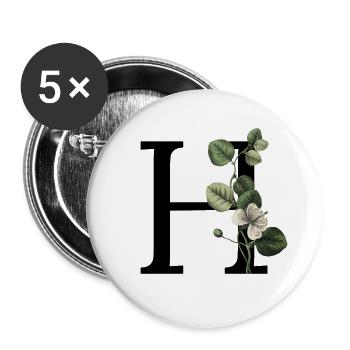 Buchstabe H Botanisches Grün - Buttons groß 56 mm (5er Pack) - Weiß - Vorne